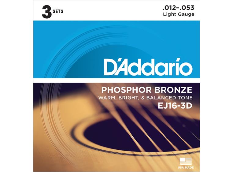 D'Addario EJ16-3D Phos. Bronze 3 Pack (012-053)